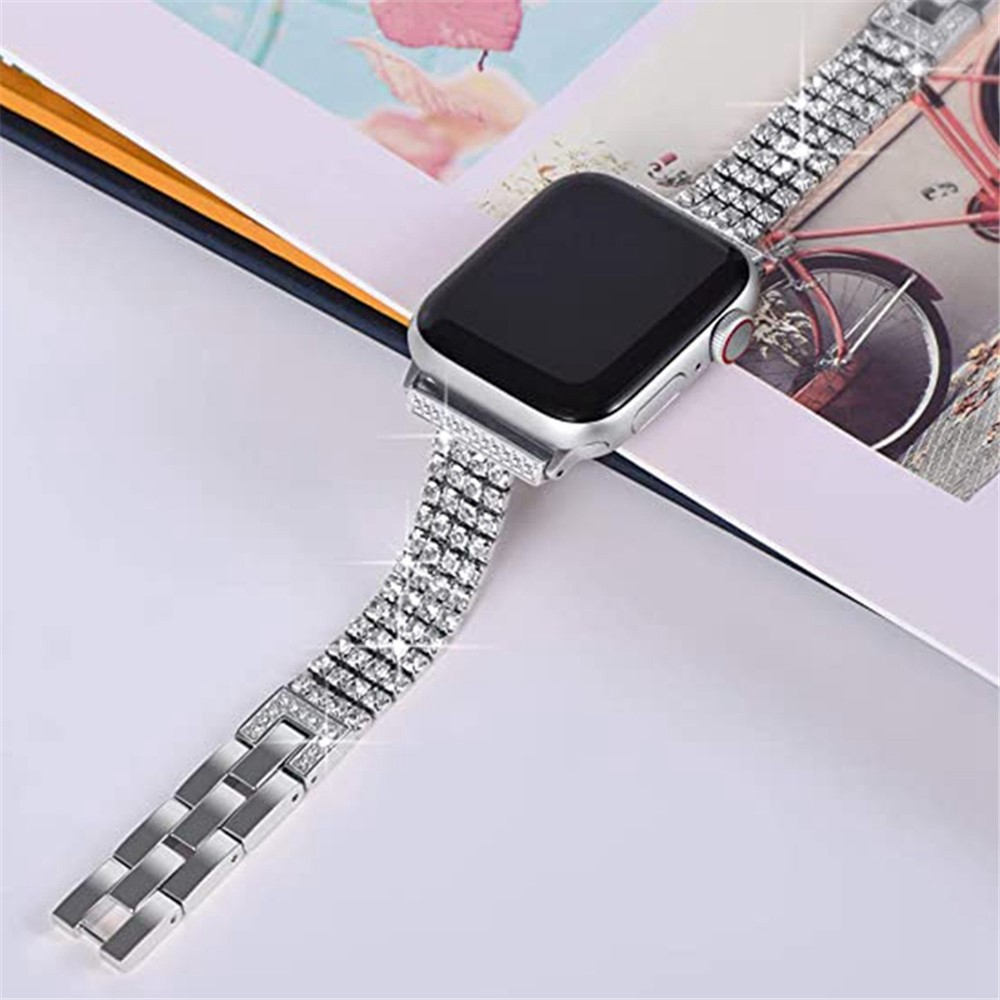 Apple Watch (49/46/45/44 mm) Edelstahl Glitzer Armband mit Strasssteinen (Gelenkumfang: 140 -210mm) - Silber