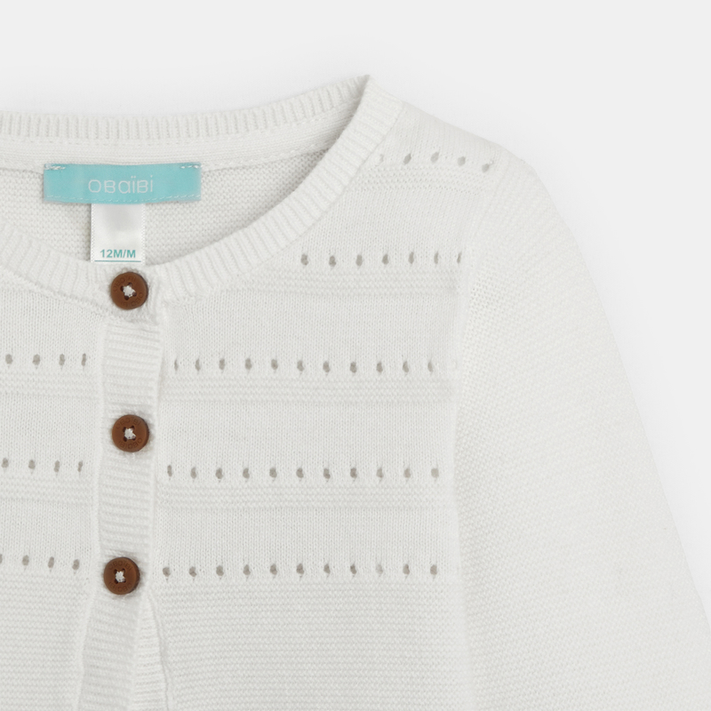 Gilet maille tricot à boutons blanc bébé fille