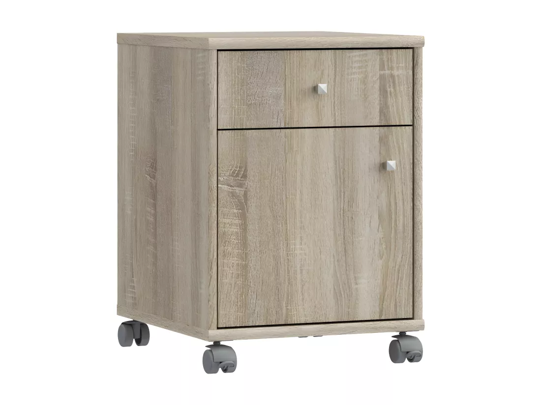 Caisson sur roulettes décor chêne sonoma et effet aluminium - MARIA