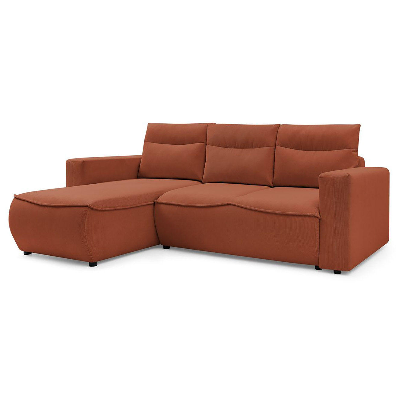 Bobochic Canapé d'angle gauche convertible coffre jasmin velours côtelé orange - 256x158x90 cm
