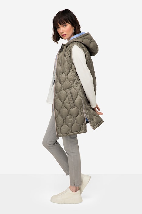 Steppweste, wasserabweisend, Longform, Kapuze, 2-Wege-Zipper, Saum-Zipper