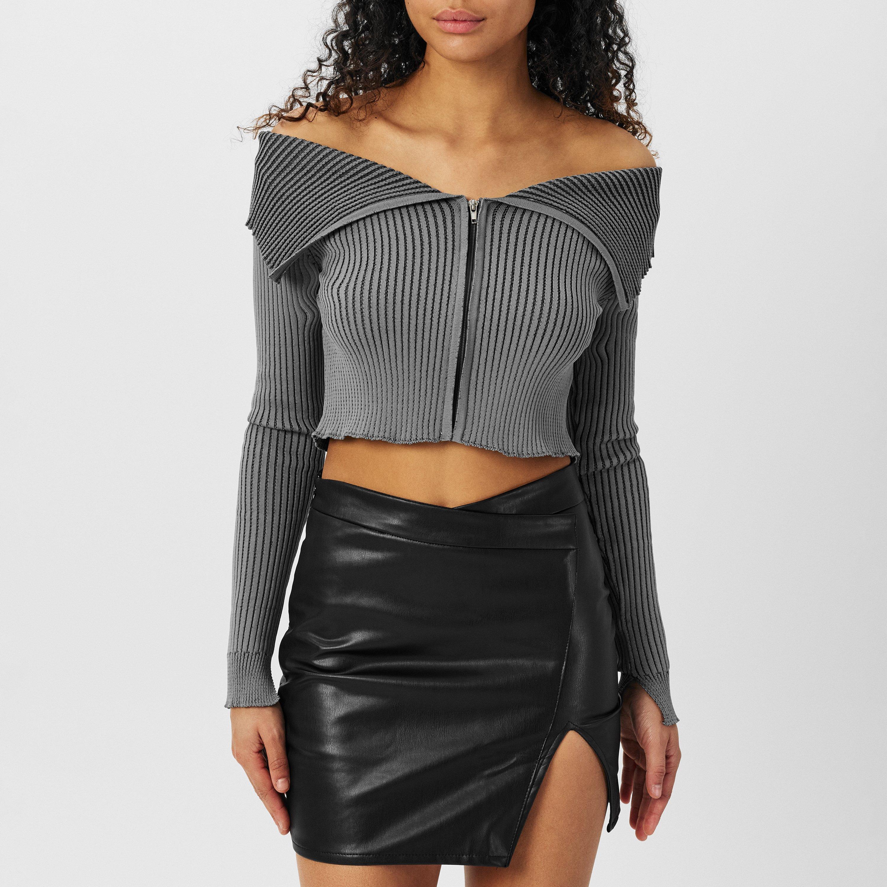 Missy Empire Knit Folded Zip Through Top