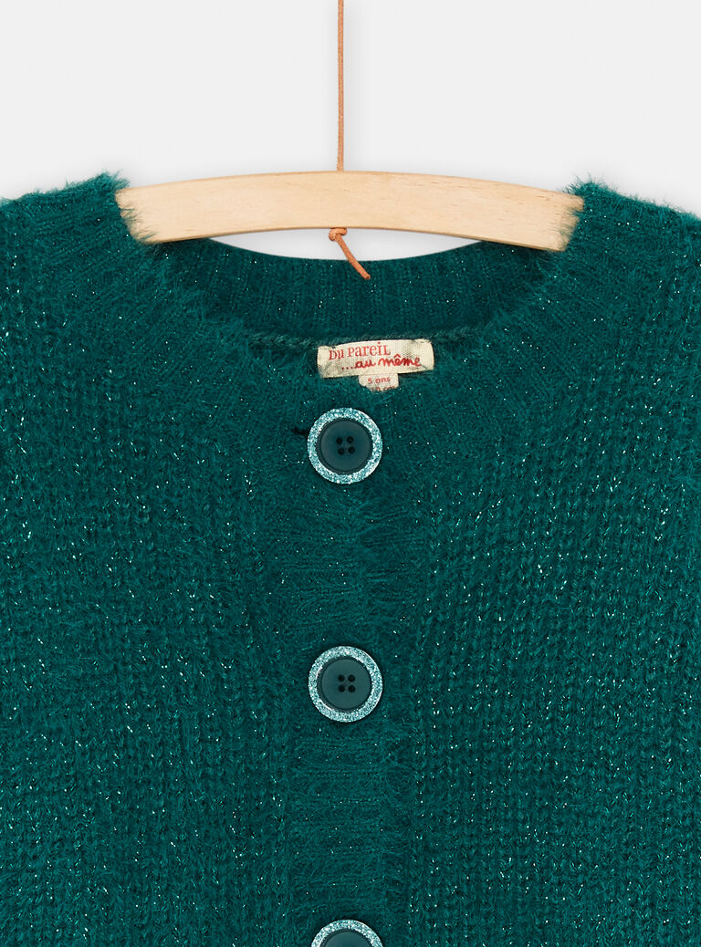 Cardigan bleu canard en maille plume pour fille