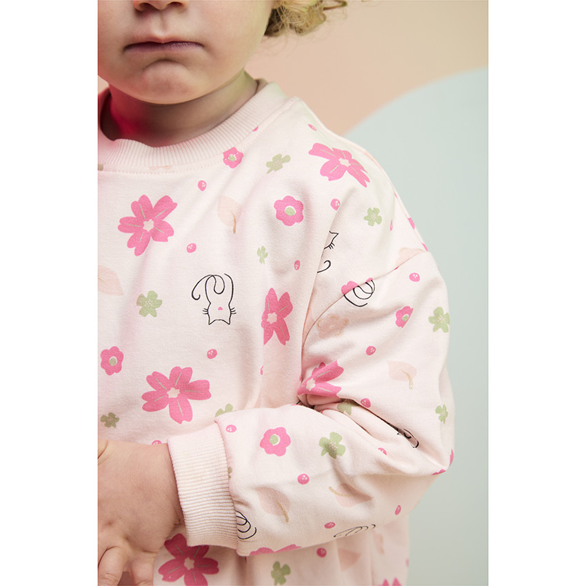 Ensemble en molleton sweat imprimé + caleçon uni pour bébé fille