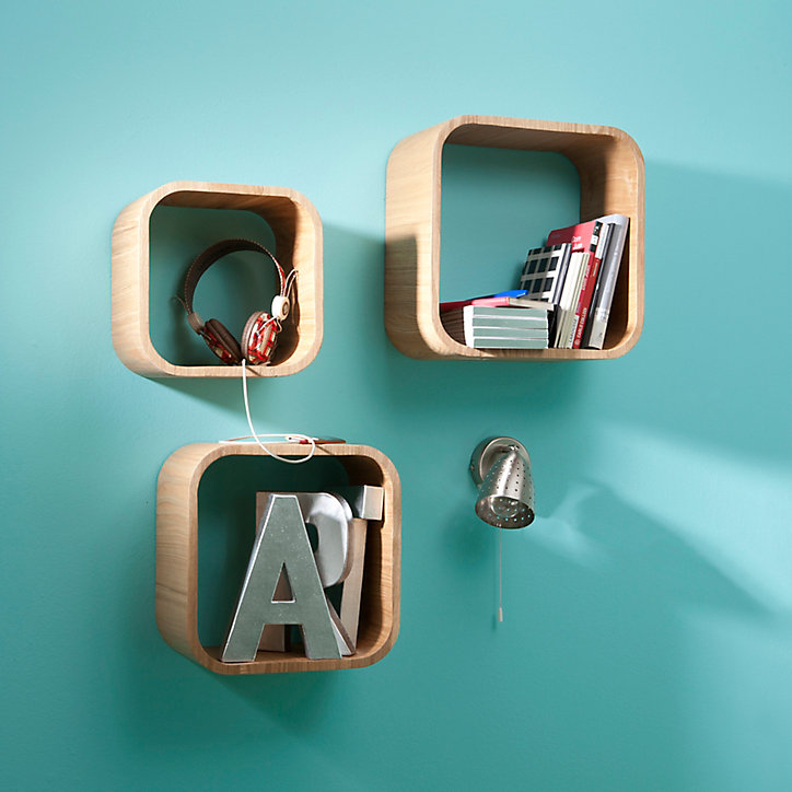 Lot de 3 étagères murales cubes modulables Cusko Form, bois effet chêne