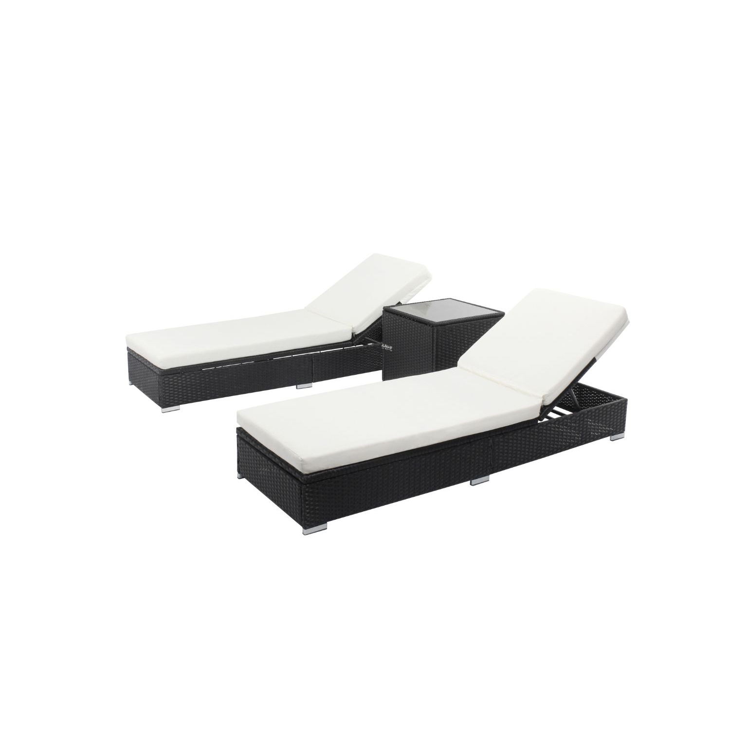 Sunny : lot de 2 bains de soleil en résine tressée noir et matelas blanc