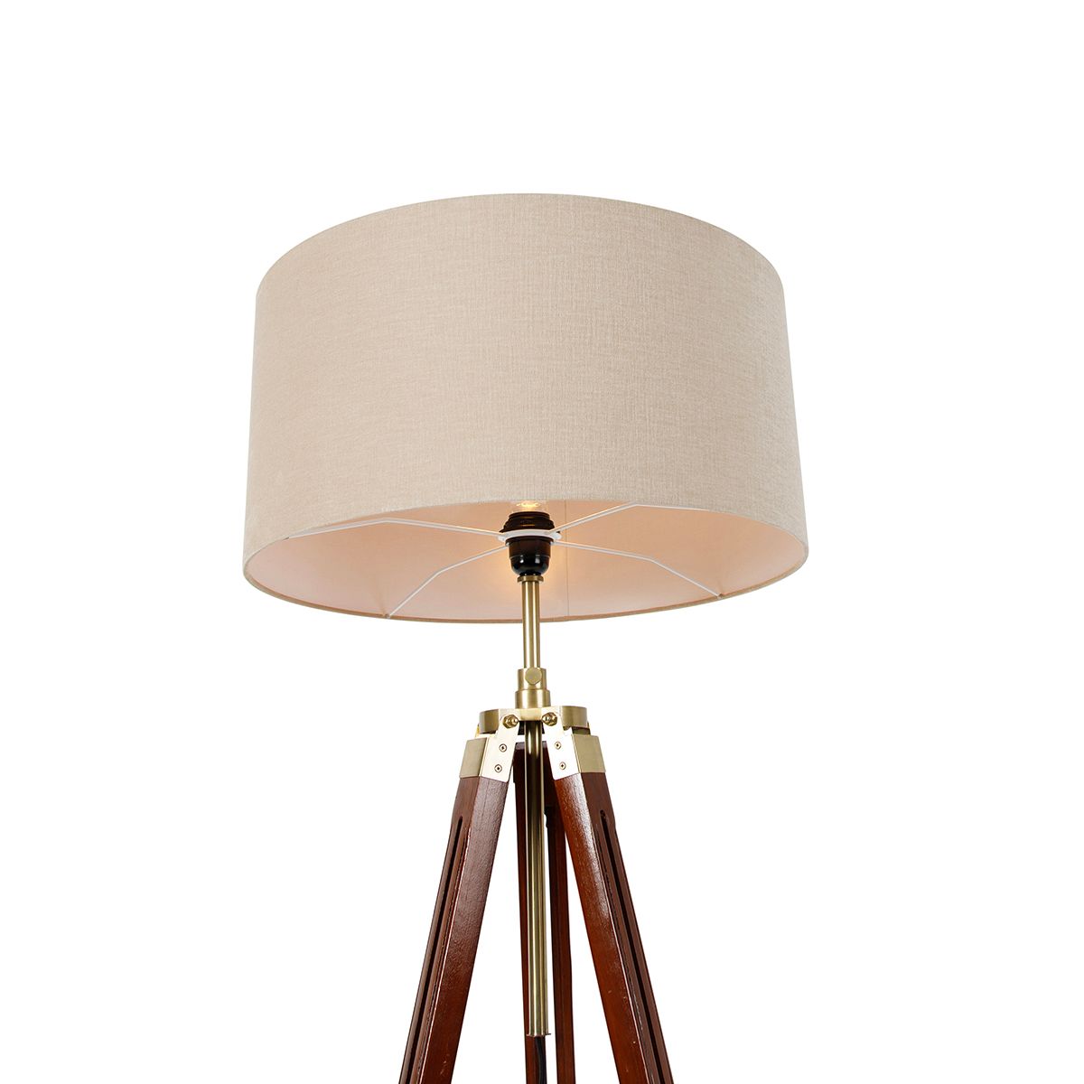 Vloerlamp messing met kap lichtbruin 50 cm tripod - Cortin