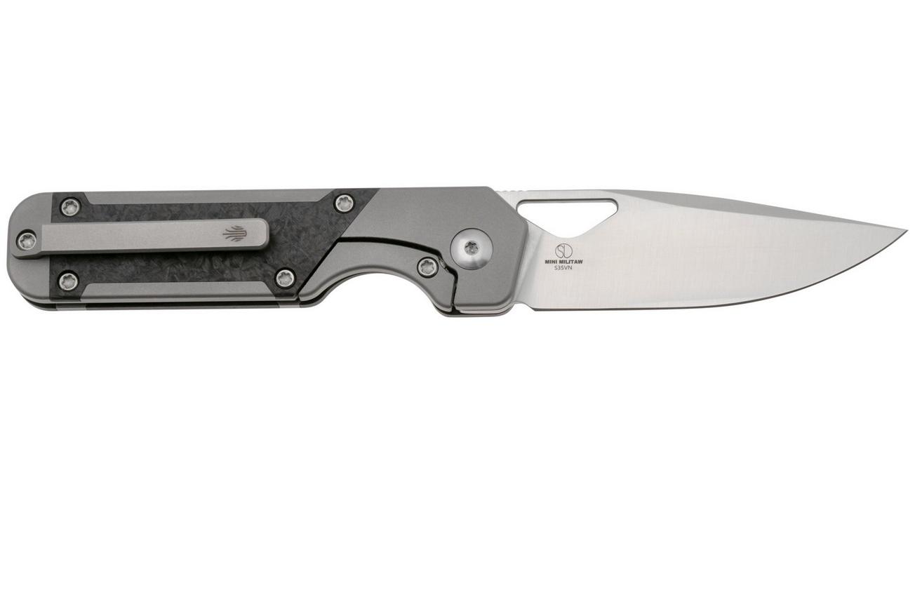 Kizer Mini Militaw Ki3634SA4 Frame Lock, Satin S45VN, Grey Titanium, Carbon Fiber, zakmes, Jonathan Styles design