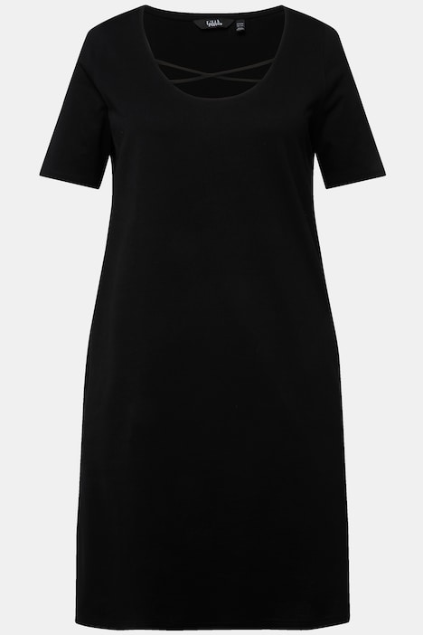 Jerseykleid, Zierbänder, A-Linie, Rundhals, Halbarm