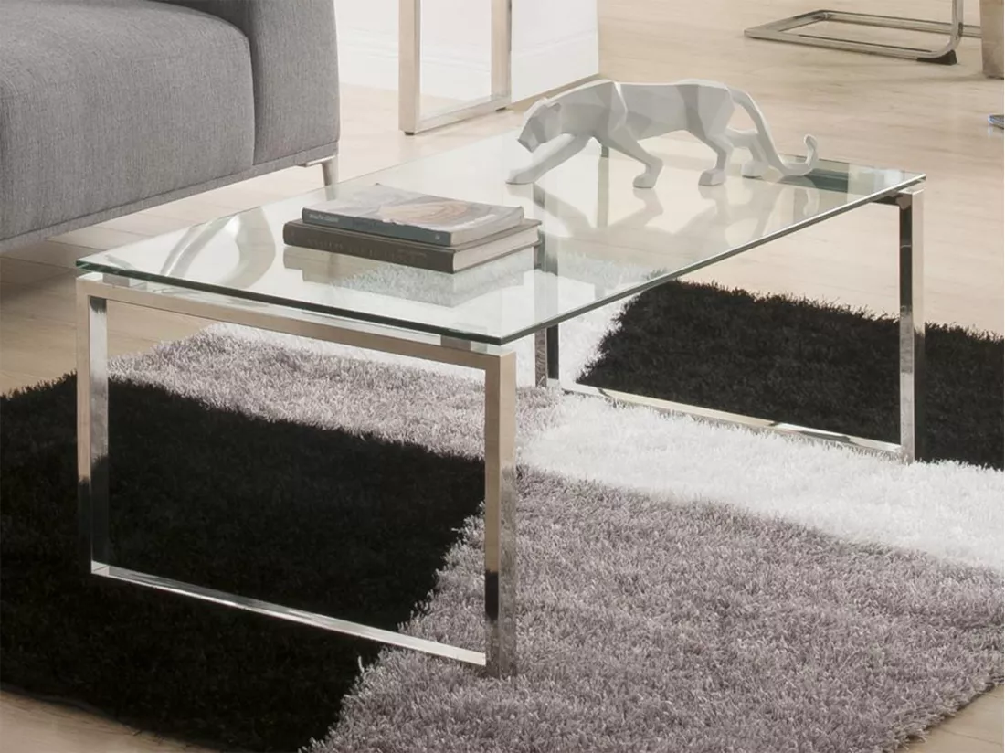 Table basse FREYA - Verre trempé & métal chromé