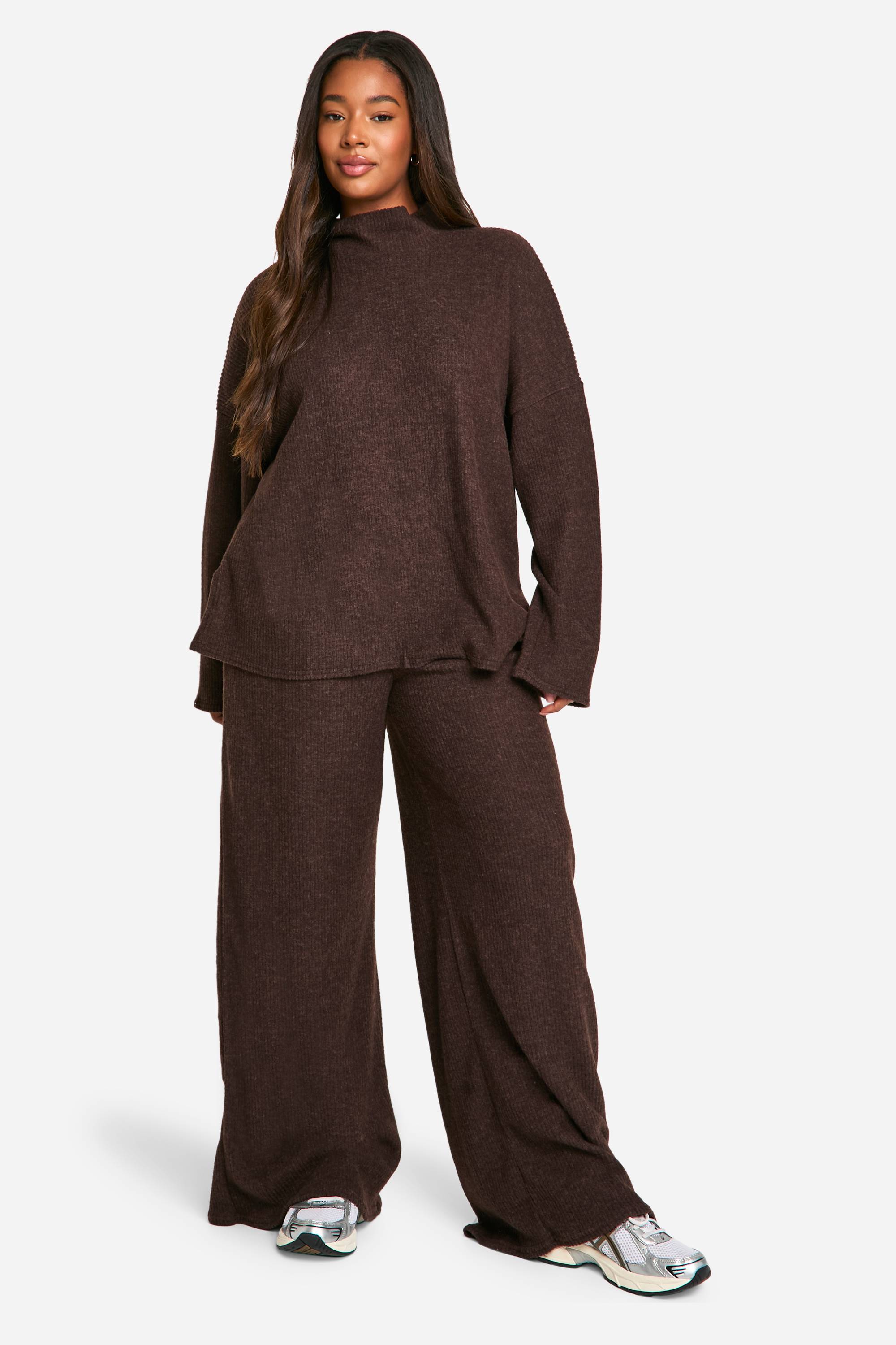 boohoo Plus Pull Décontracté en Côtelé Doux & Pantalon à Jambes Larges