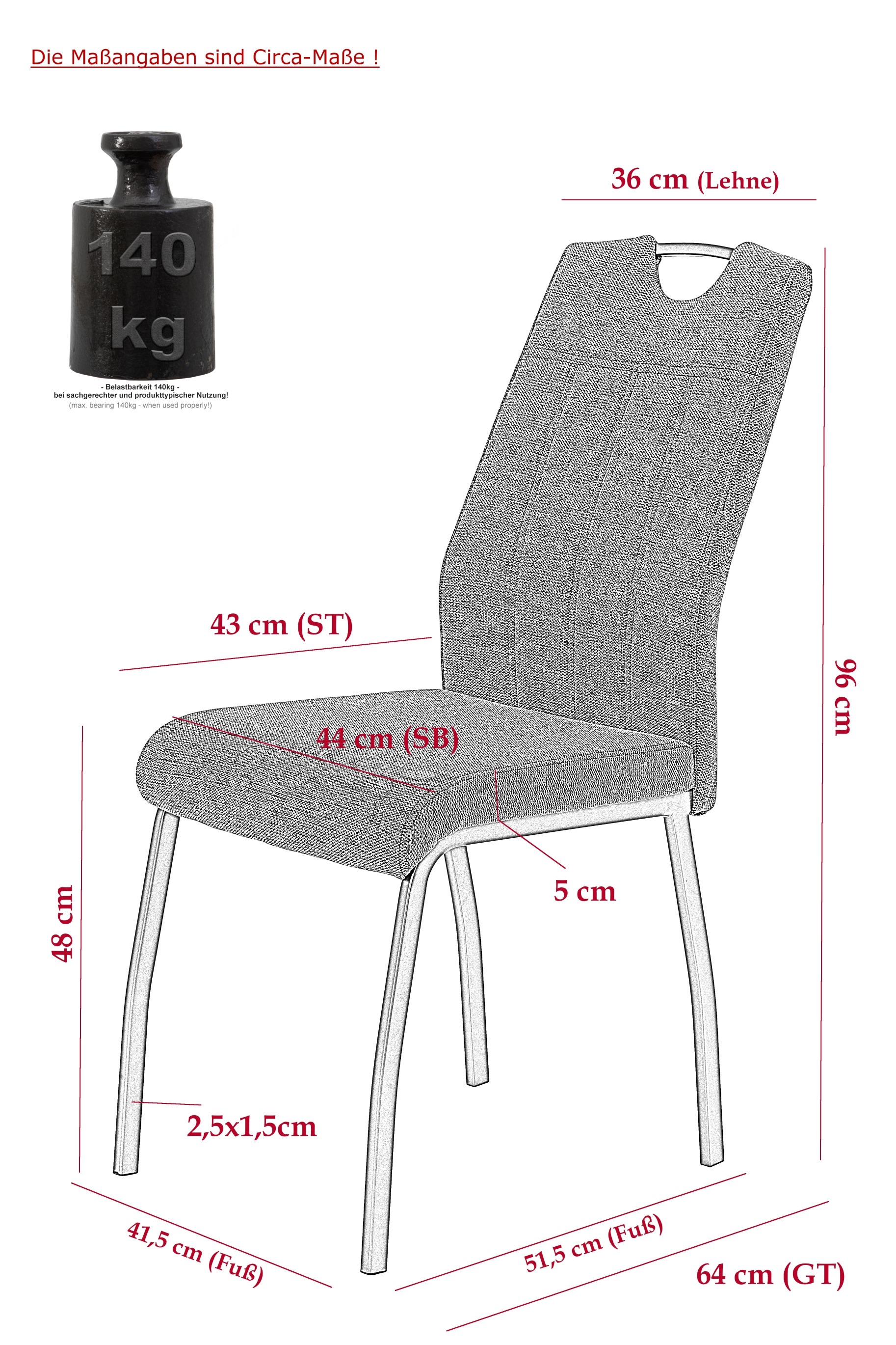 Polsterstuhl ELIF III 2er Set anthrazit