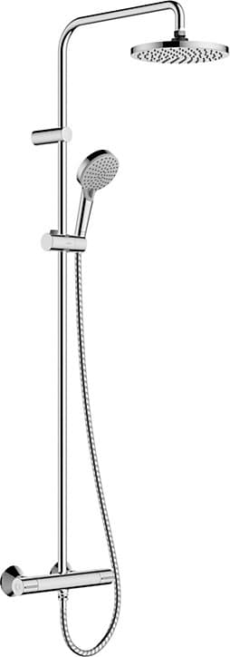 Colonne de douche thermostatique avec pommeau + douchette 1 jet + flexible + barre réglable, chrome, Hansgrohe Vernis Blend 200 EcoSmart