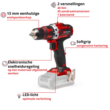 Einhell 18V accuboormachine TE-CD 18/40 LI (zonder accu)