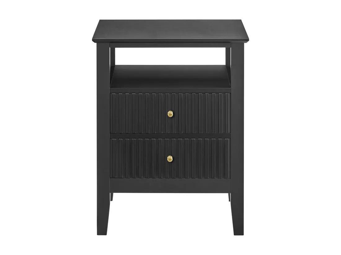 Lot de 2 tables de chevet avec 2 tiroirs et 1 tablette - MDF - Noir - NARIVA