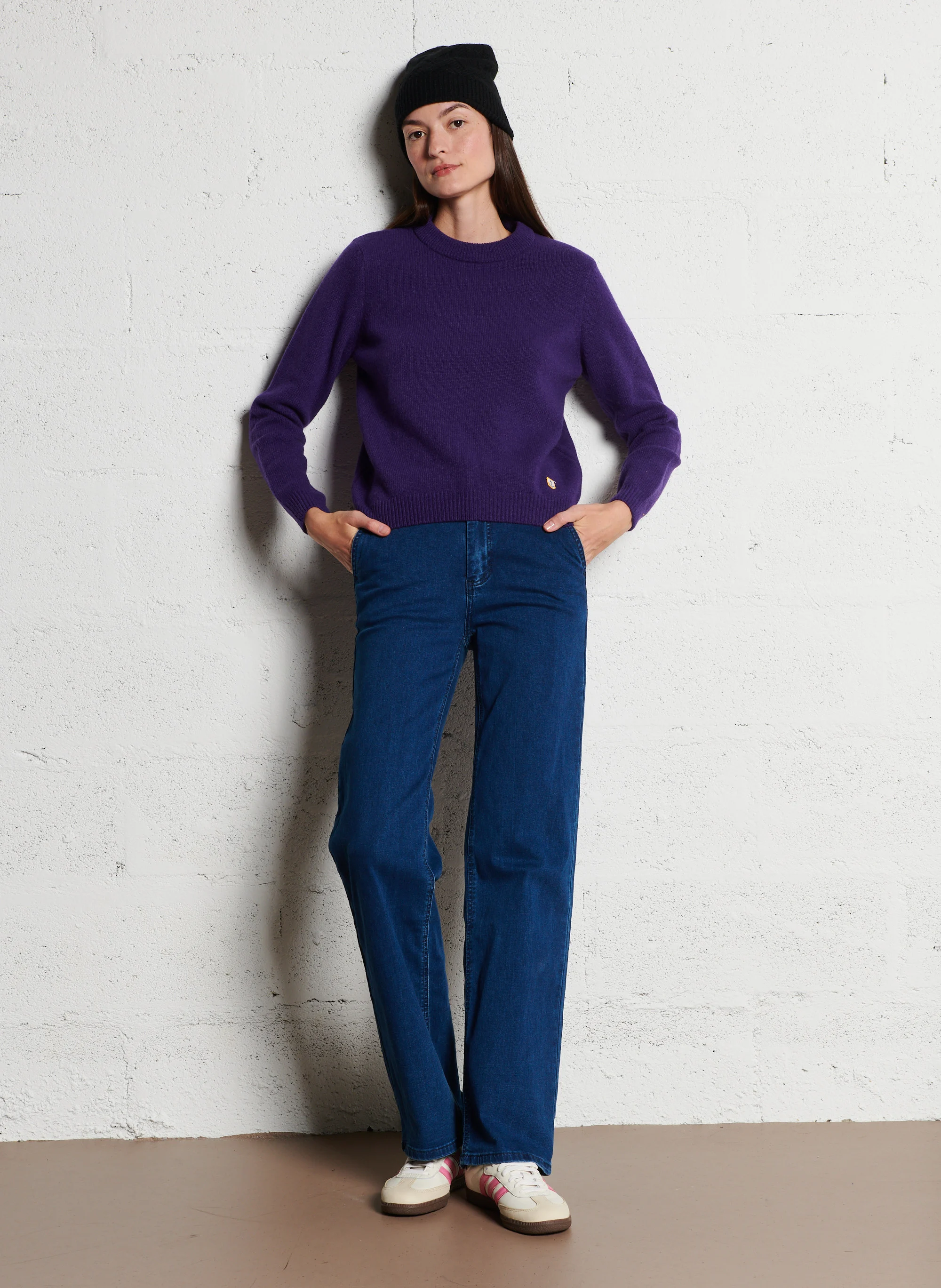 HERITAGE - Pull droite col rond en laine mélangée | Violet