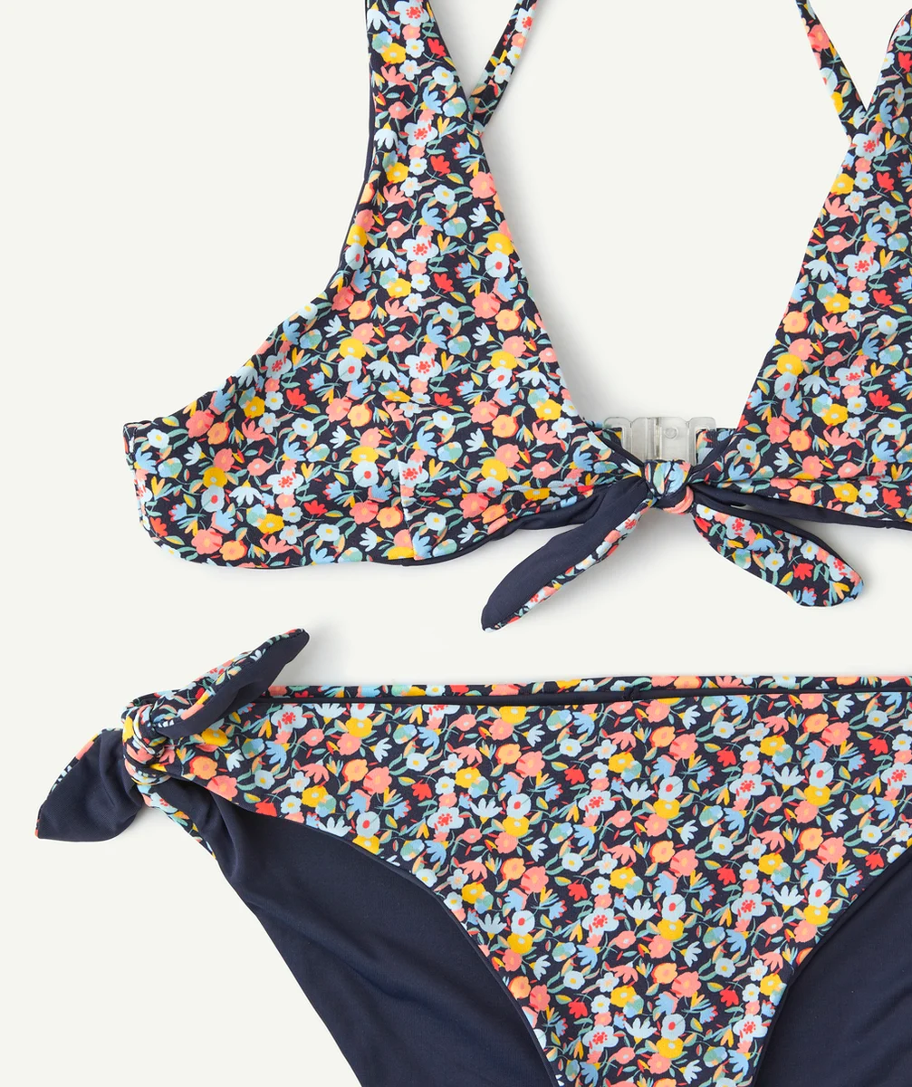 MAILLOT DE BAIN 2 PIÈCES BLEU MARINE FLEURI FILLE
