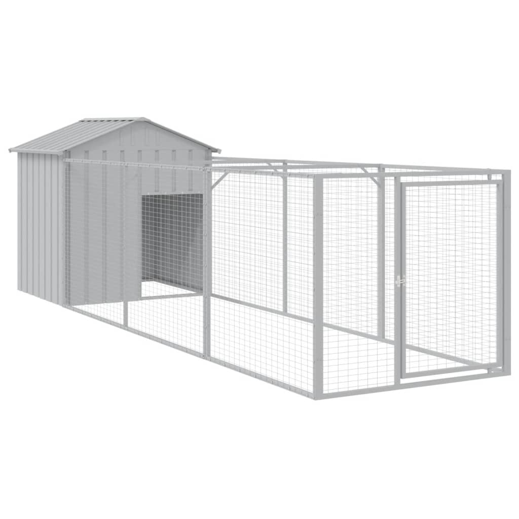 Canil vidaXL com telhado de aço galvanizado, cinza claro, 117x1017x123cm