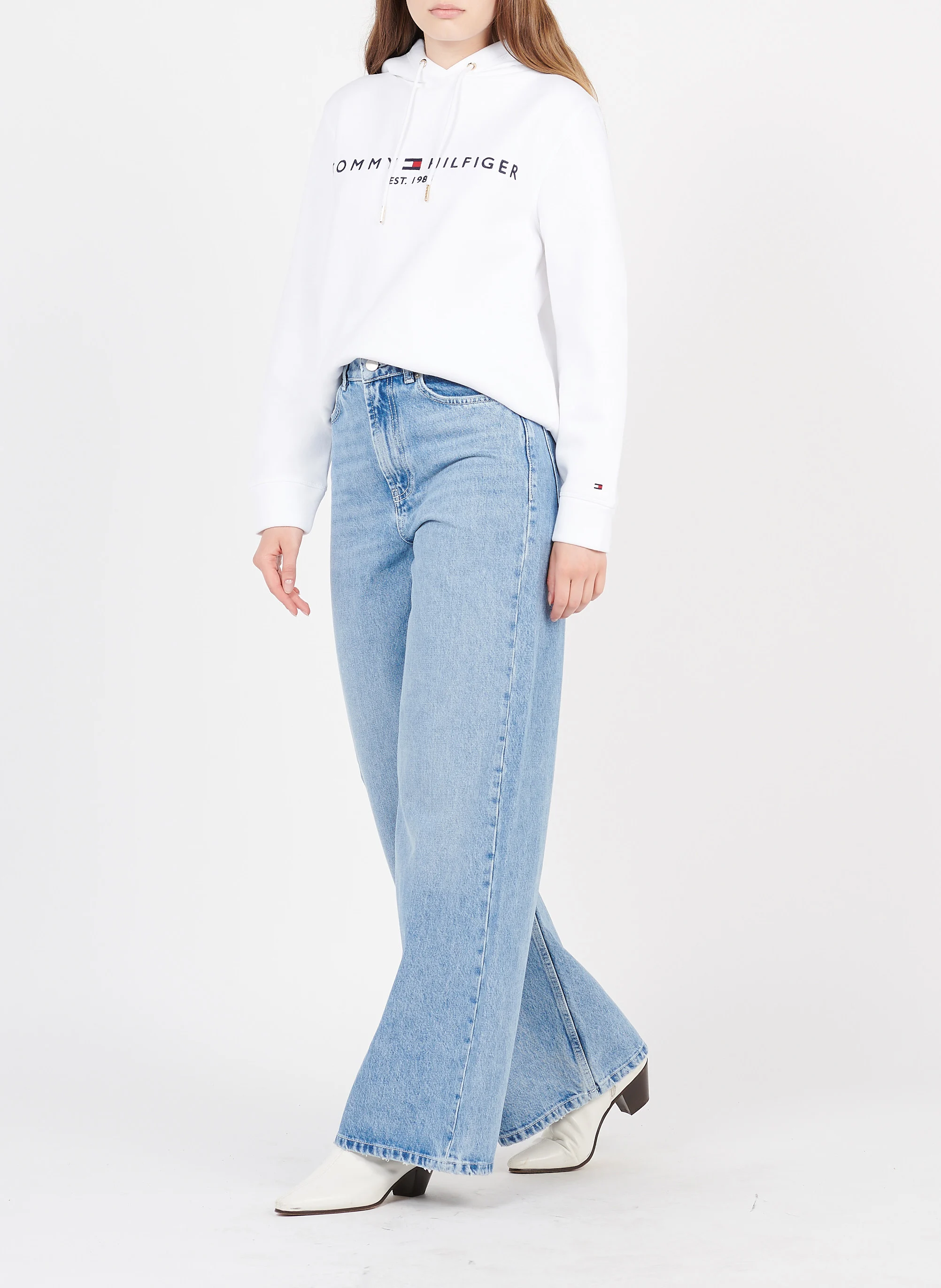 Sweat à capuche brodé en coton mélangé | Blanc
