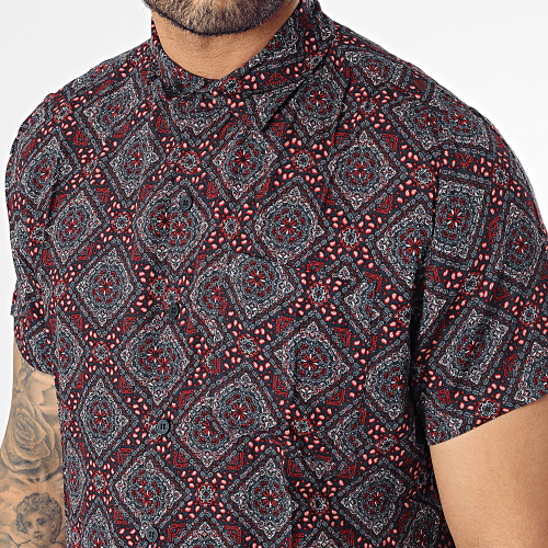 Chemise Manches Courtes Gris Anthracite Rouge