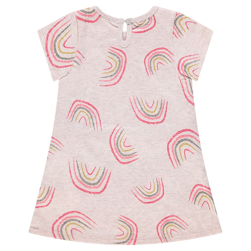 Robe manches courtes en maille avec arcs-en-ciel imprimés all-over - Rose