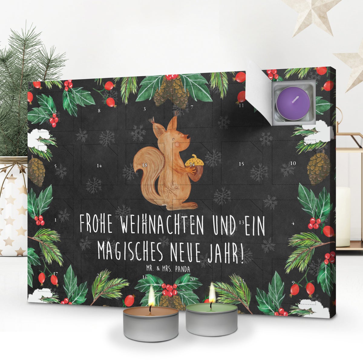 Mr. & Mrs. Panda Geurkaars Adventskalender Eekhoorn Kerstmis - Zwart