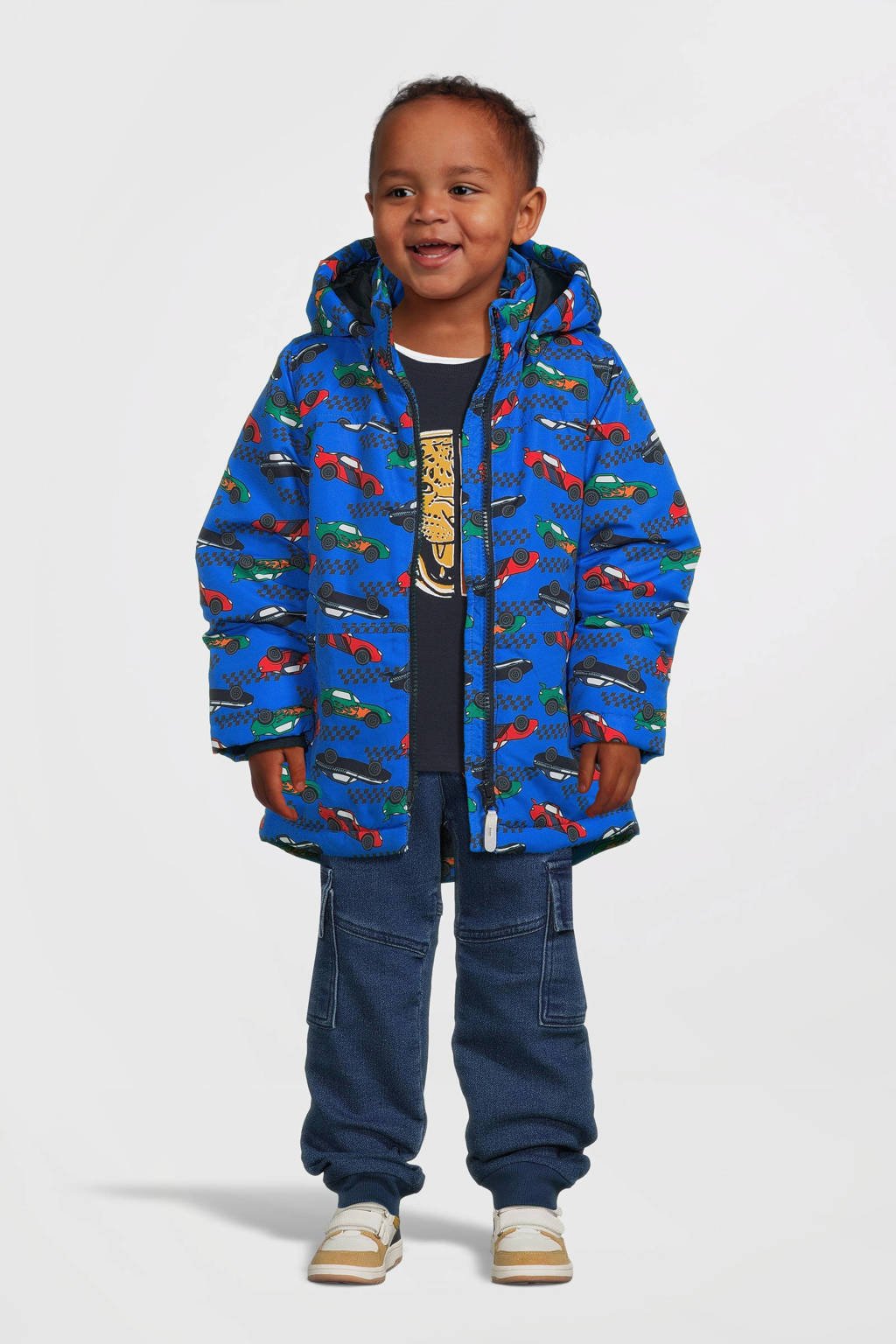 NAME IT winterjas NMMMAX met all over print hardblauw/rood/groen