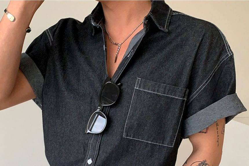 SeoulPop - Denim overhemd met korte mouwen