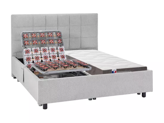 Lit électrique de relaxation déco tout plots + matelas 100% latex 3 zones - 2 x 90 x 200 cm - Tissu - Gris - JOFAR de YSMÉE