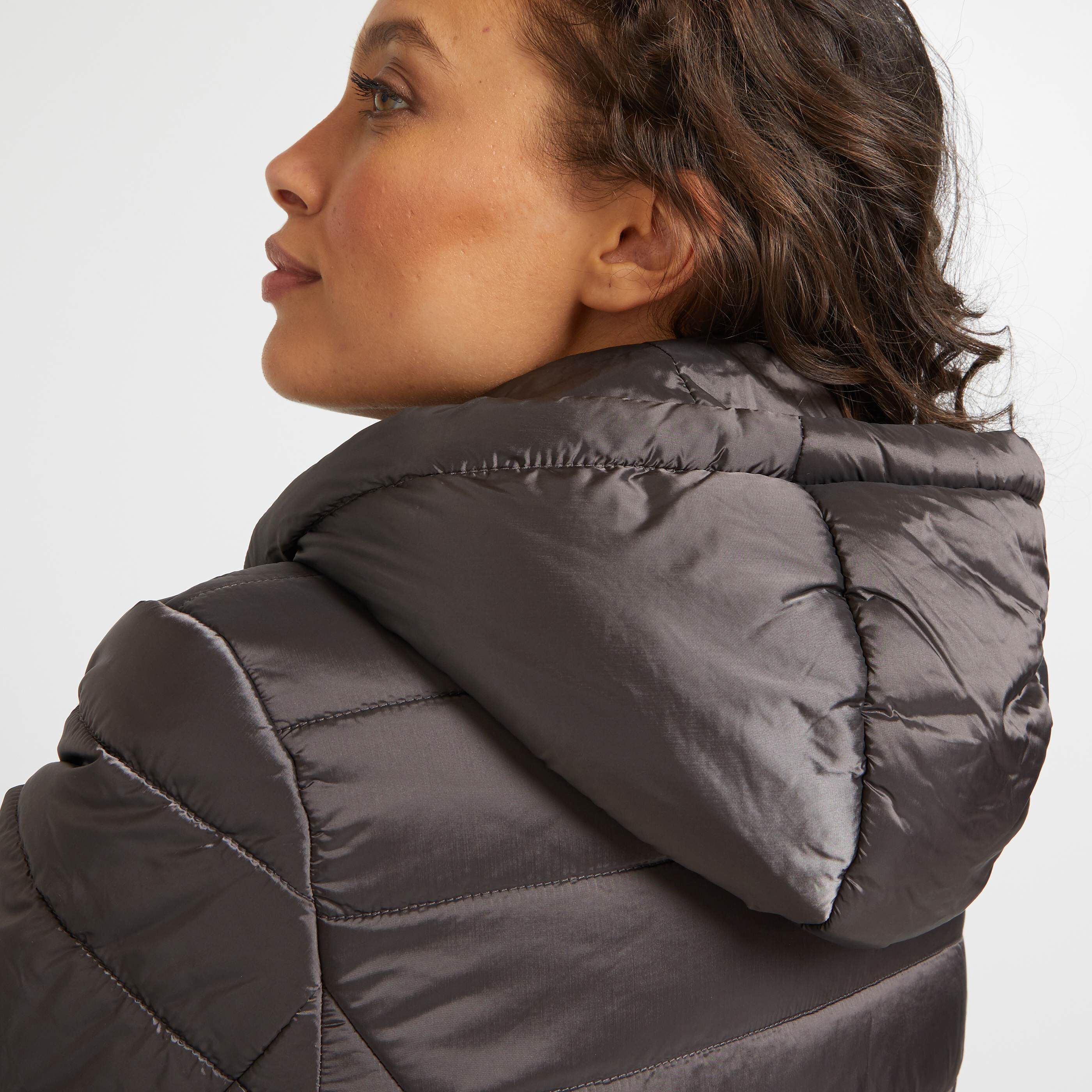 Doudoune fine longue femme - GRIS