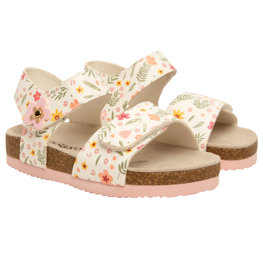 Sandales blanches à double scratchs imprimé floral pour bébé fille