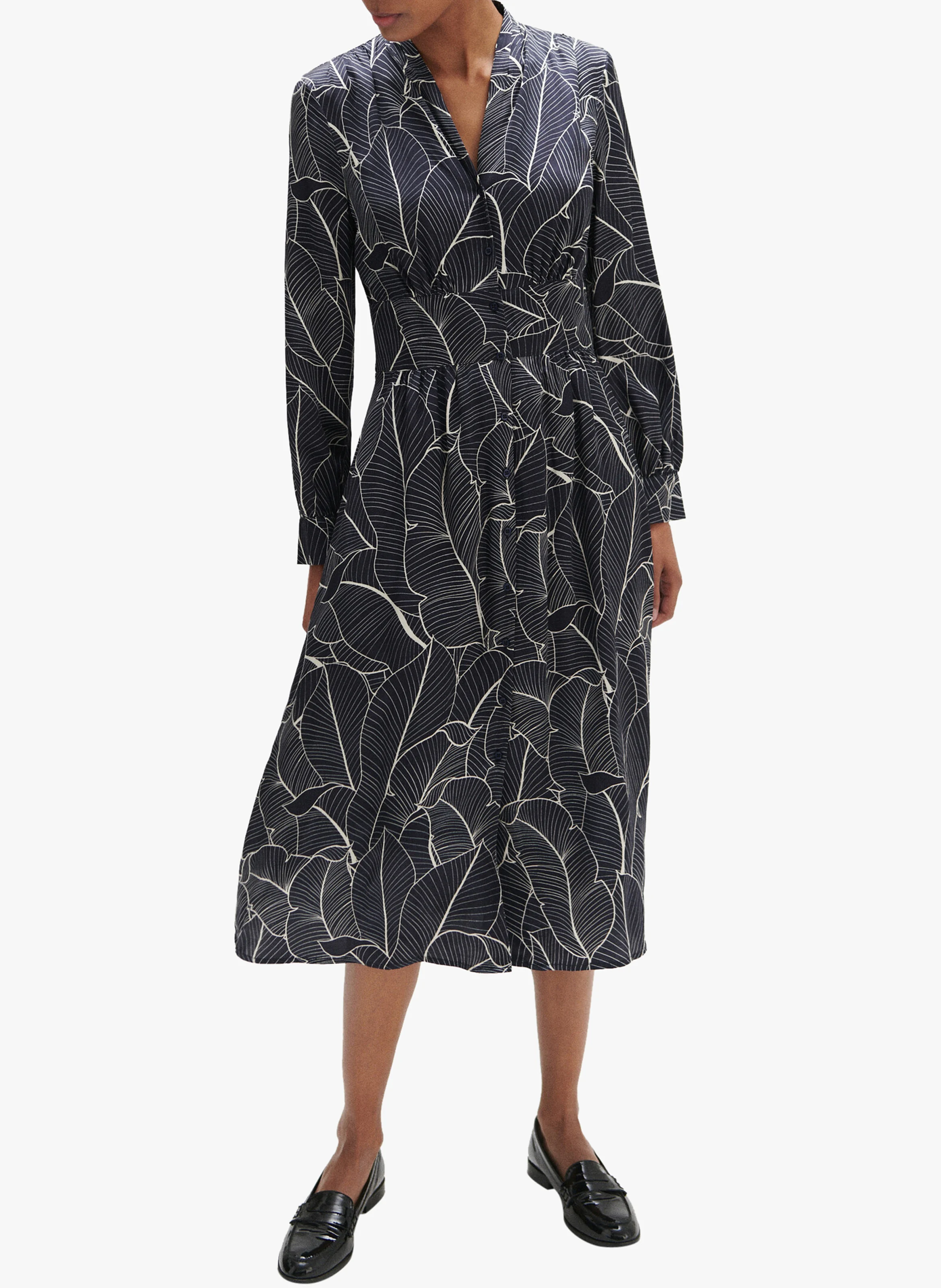 LIVIANE - Robe midi boutonnée et imprimée | Bleu
