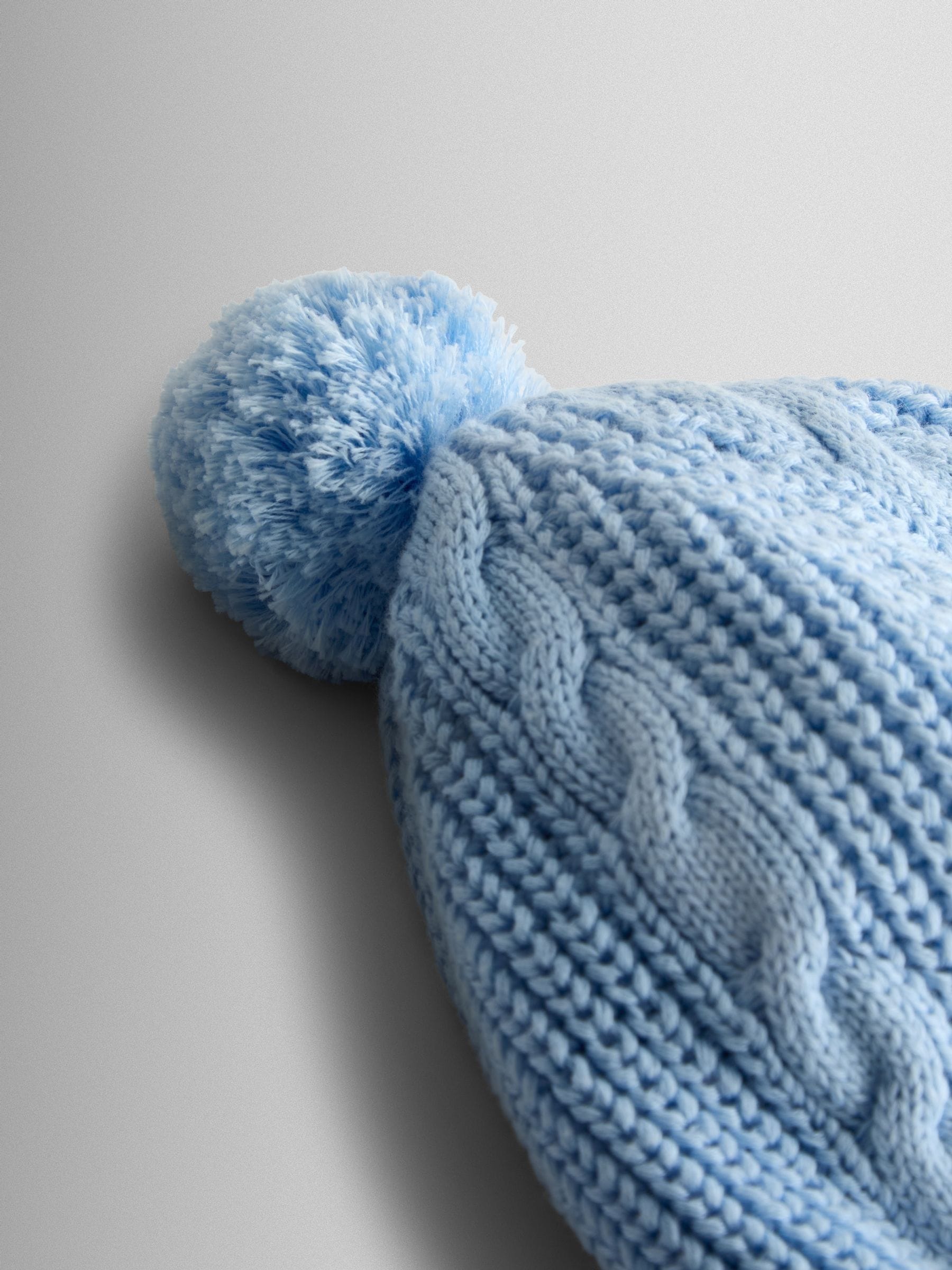 Lichtblauw - JoJo Maman Bébé Cosy Pom Pom Rib Hat