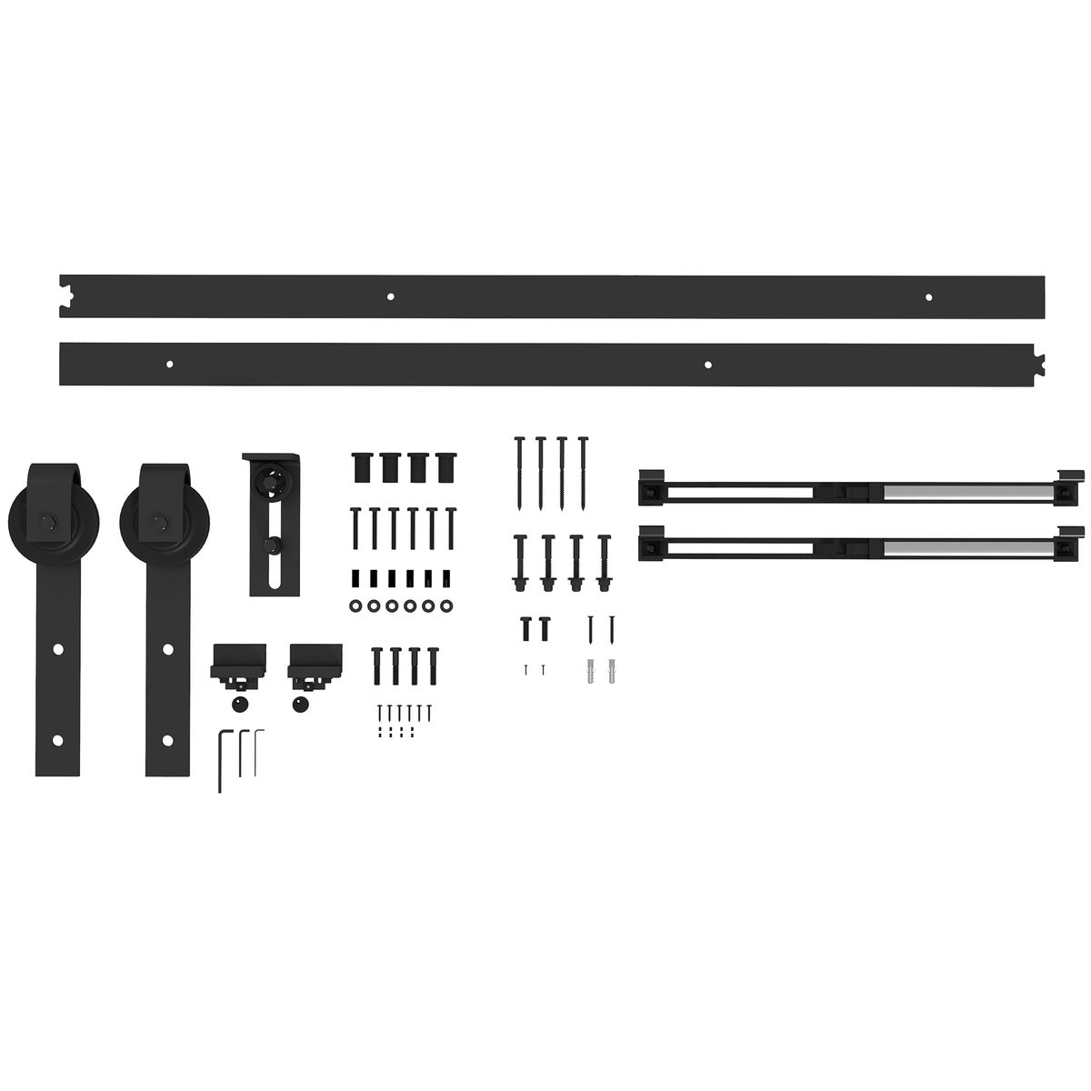 HOMCOM Schuifdeurbeslagset 183 cm Complete set met rails, rollen, anti-springbeveiliging, deurstopper, vloergeleider, schuifdeursysteem van koolstofstaal, zwart