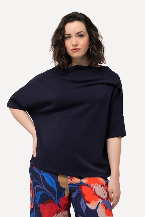 Sweatshirt, Zierfalten, Oversized, Stehkragen, Halbarm