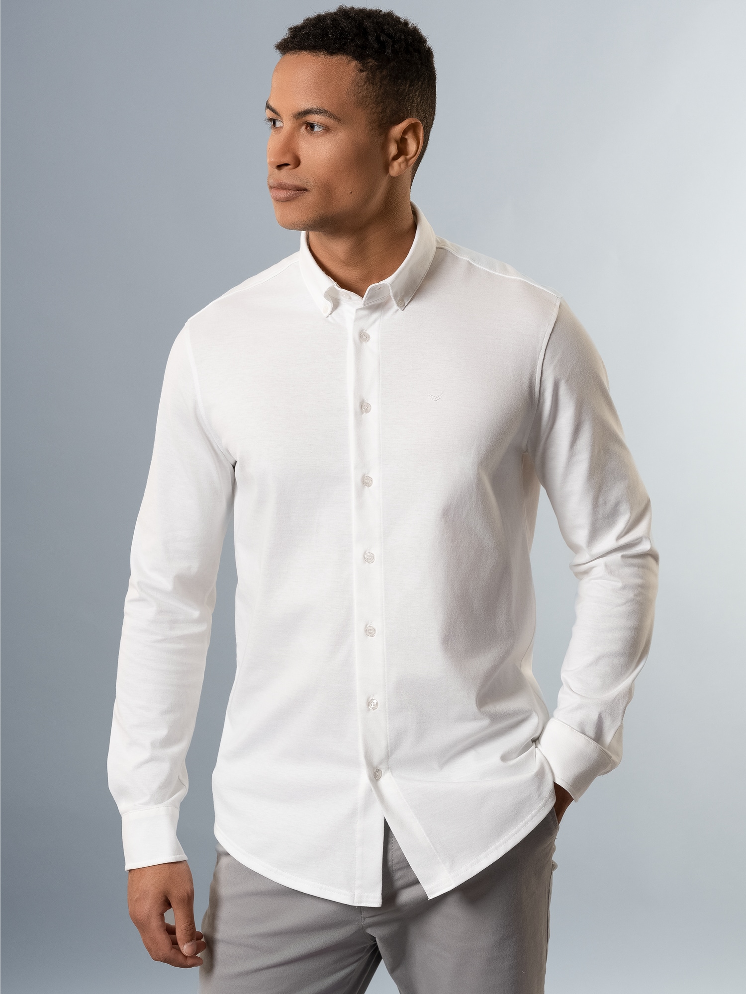 Business-Hemd aus DELUXE-Single-Jersey Weiss