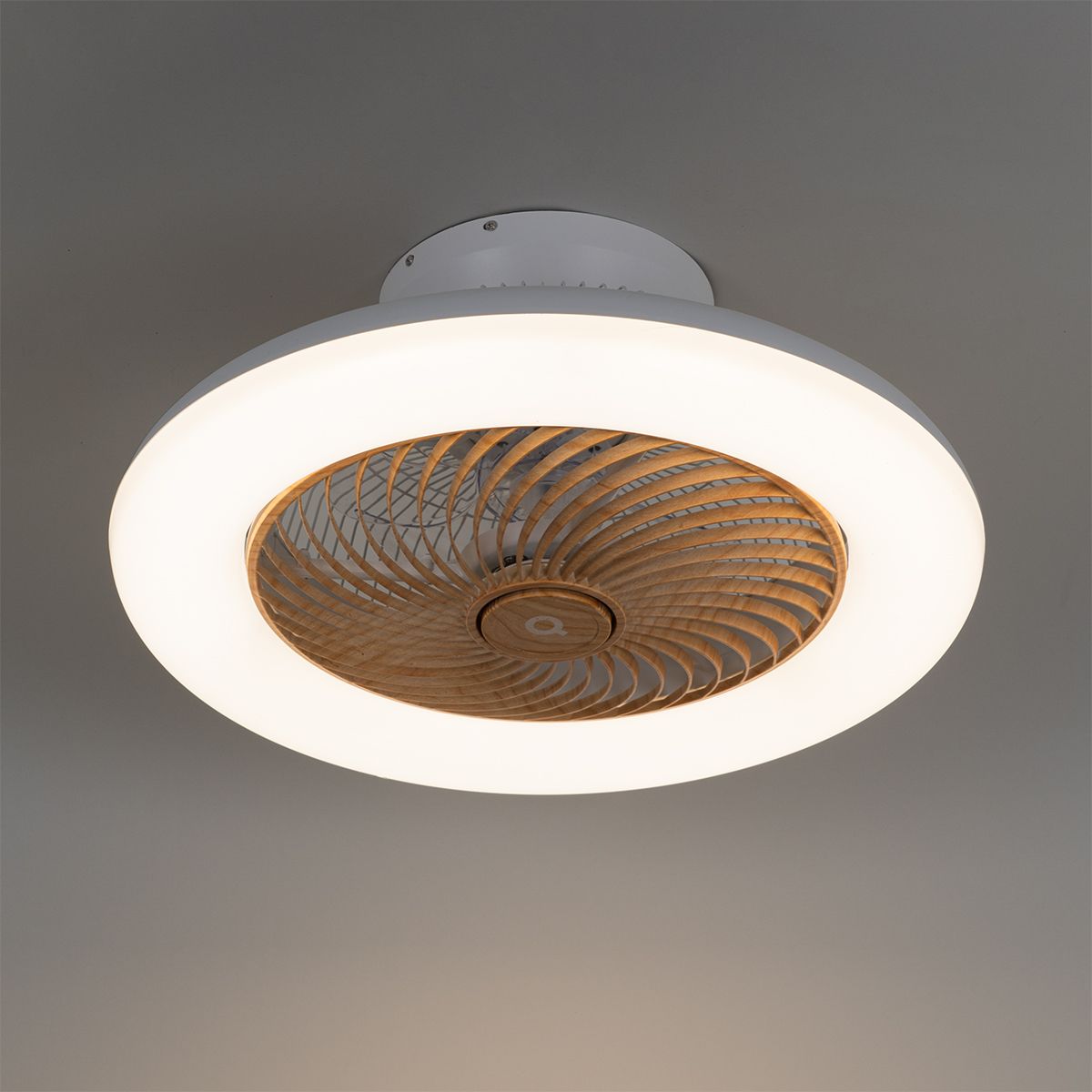 Plafondventilator wit met hout print 55cm incl. LED dimbaar met afstandsbediening - Clima