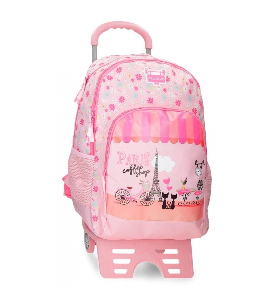 Roll Road Mochila Escolar Roll Road Coffee shop Dos Compartimentos con carro rosa