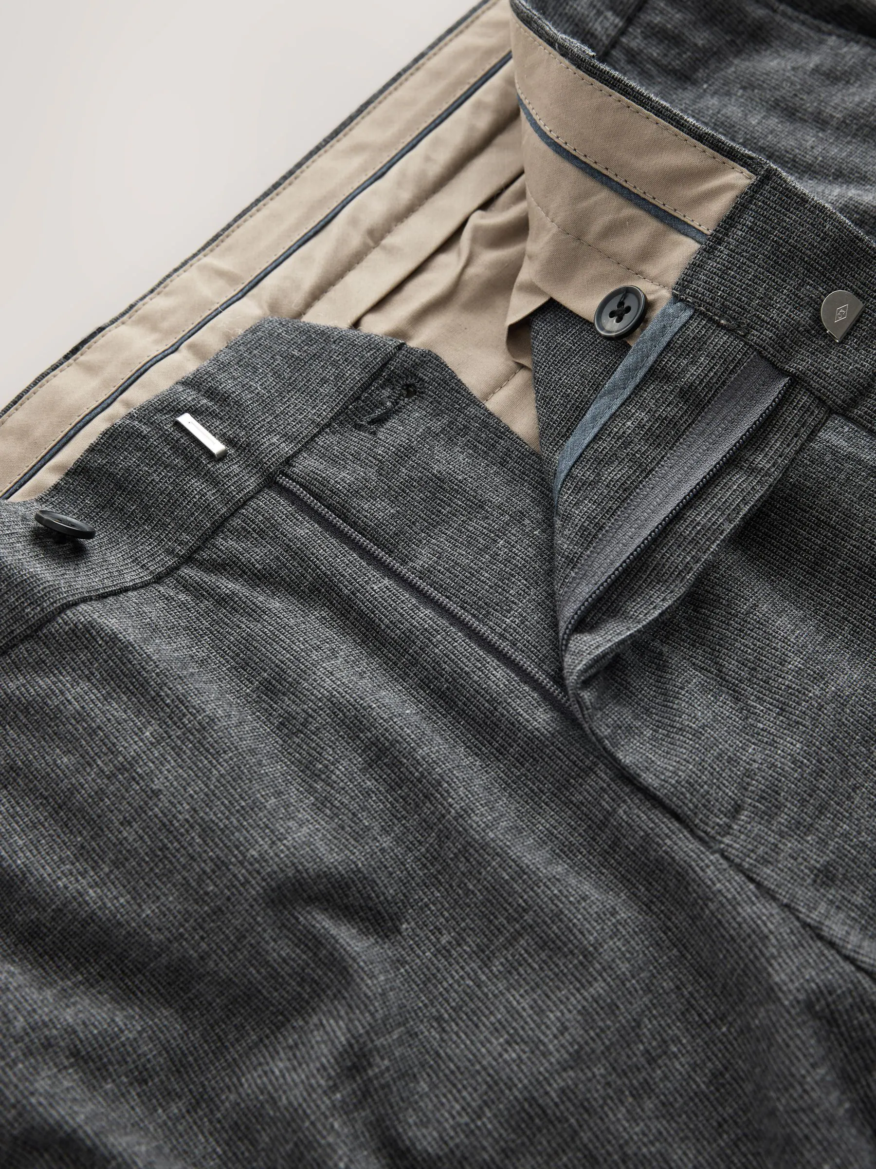 Antraciet - Regular Fit Smart Brushed Cotton Textured Trousers