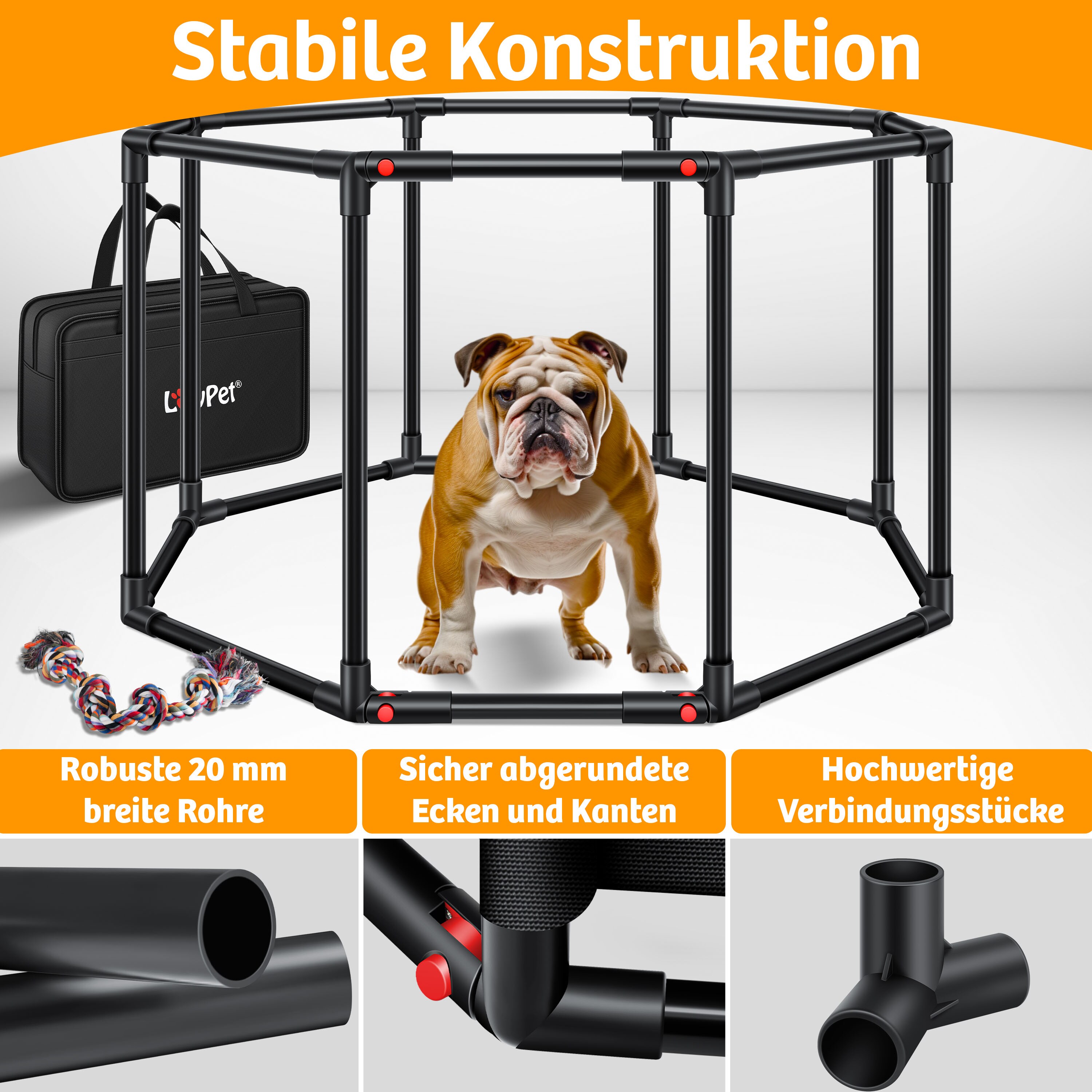 LOVPET® Welpenlaufstall für drinnen & draußen Welpenauslauf Hundekäfig Oxford-Gewebe | Tierlaufstall für Kleintiere Hunde Katzen | Hundelaufstall Freigehege Rahmen aus PVC-Rohren