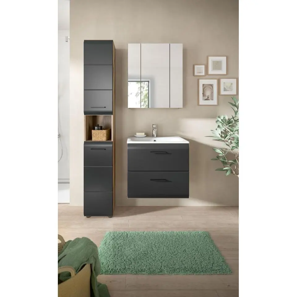 Hioshop Ice badkamer I6 zwart mat- eiken decor