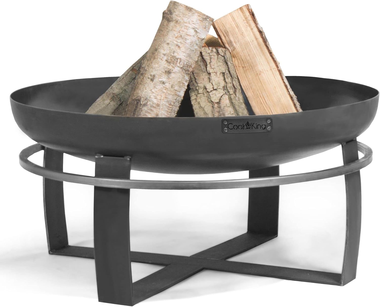 CookKing Feuerschale Viking Ø 60 cm | Handmade in Europe | Massive Stahlkonstruktion | Handverschweißtes Gestell | Windgeschützt | Umlaufender Tragegriff | Wetterbeständig | Schwarz | Ø 60x36 cm