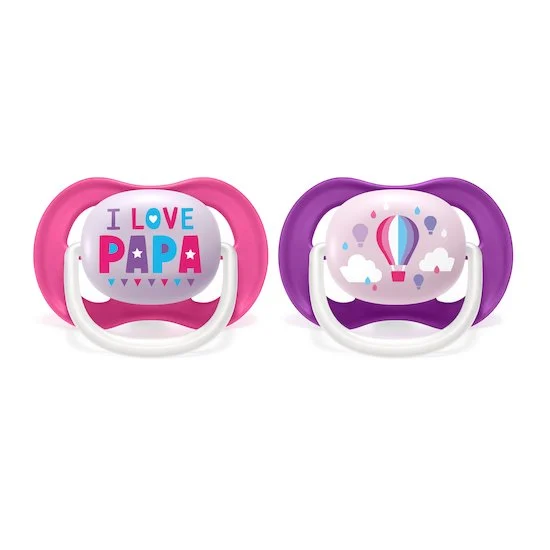 Lot 2 sucettes ultra air   I love papa et montgolfière        6-18 mois   de               Philips AVENT