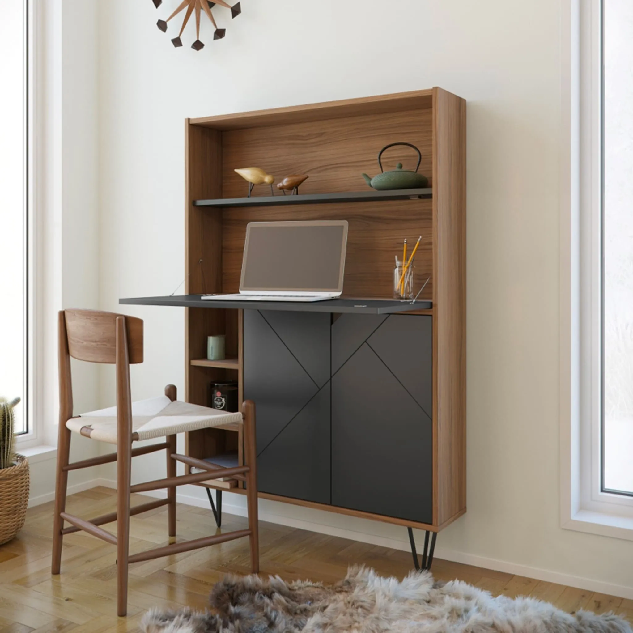 Nexera Bureau Mural Slim - Noyer  Noir