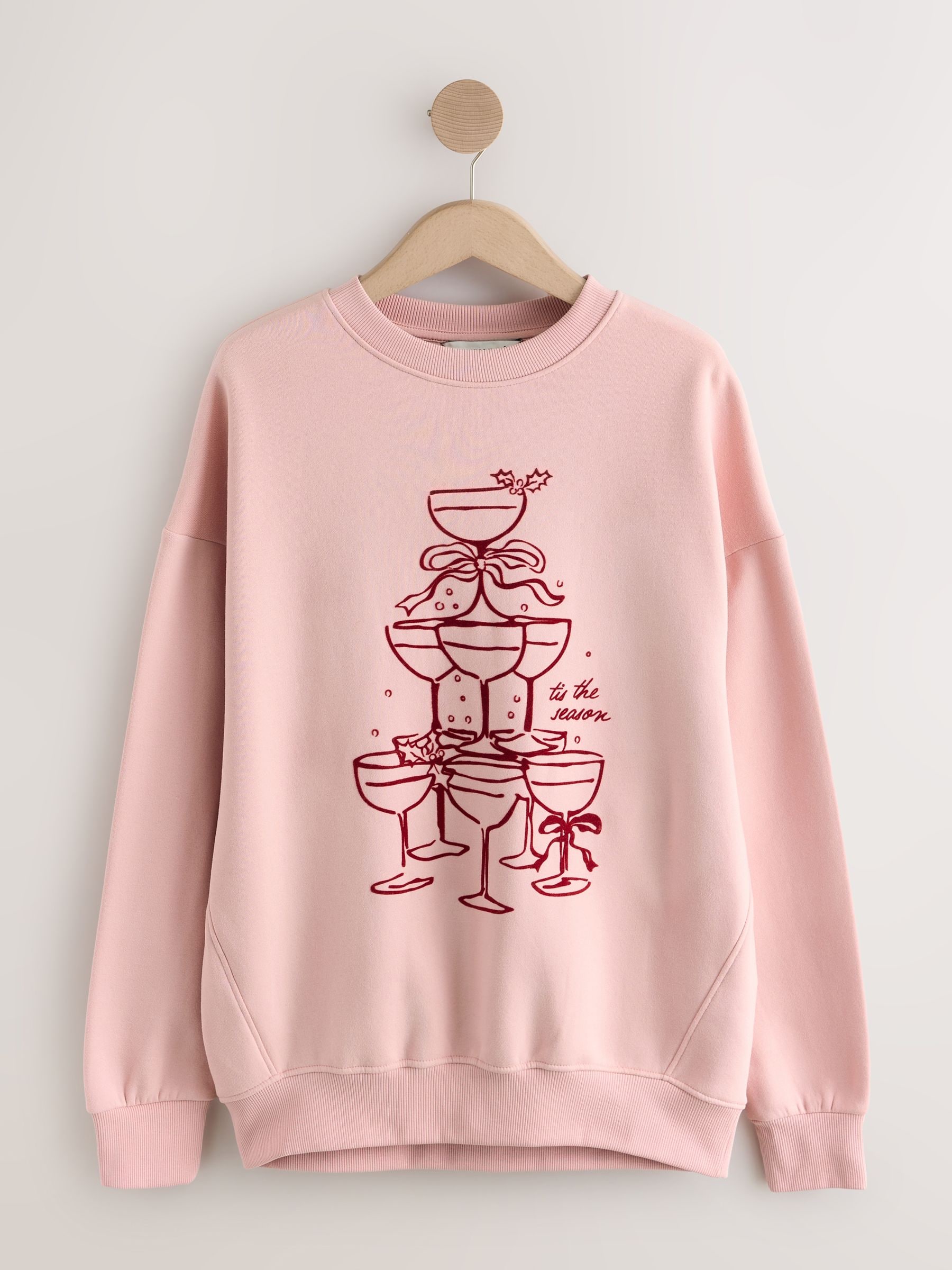 Roze - Seizoensgebonden Kerstmis Grafisch Champagneboom Longsleevee Crewneck Sweatshirt