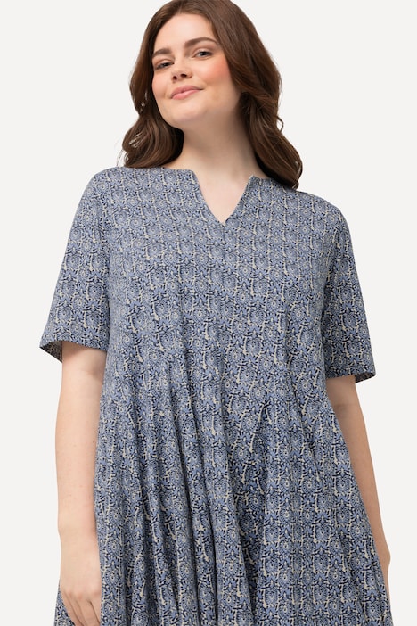 Longshirt, Godetfalten, Tunika-Ausschnitt, Halbarm