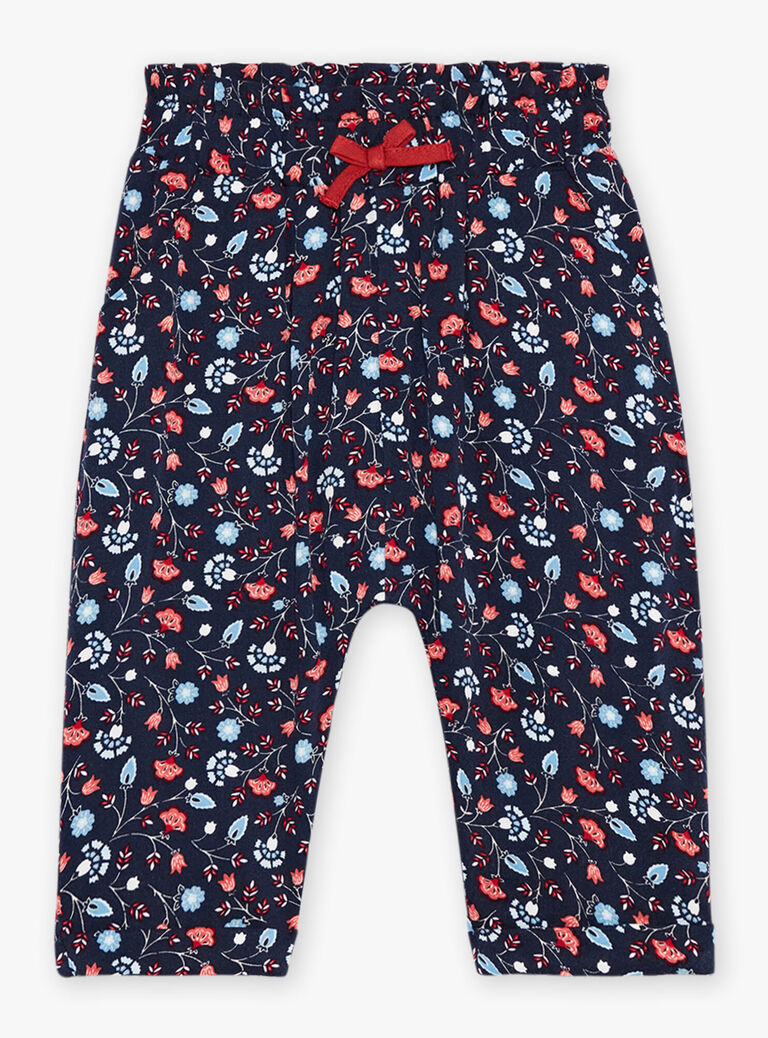 Pantalon bleu marine fleuri