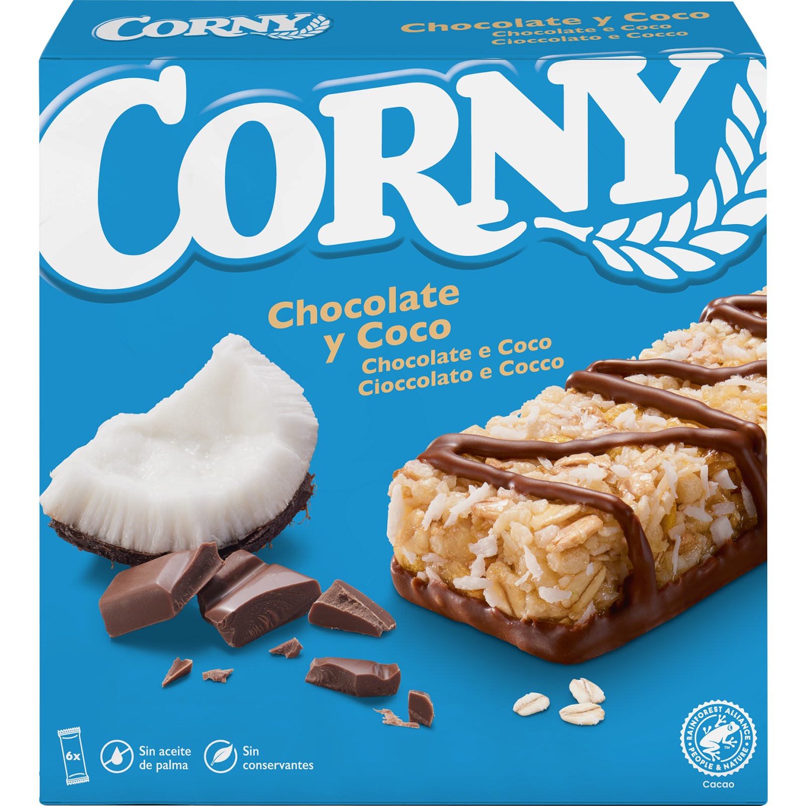BARRA DE CEREAIS CORNY CHOCOLATE CÔCO 6 X 25 G