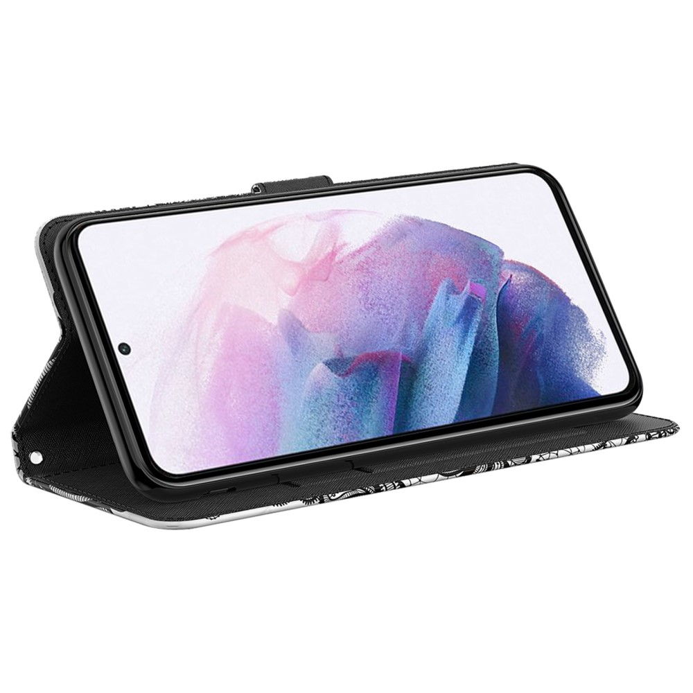 Samsung Galaxy A54 5G Leder Tasche mit Kartenfach   Handschlaufe - Blumen Mandala (Weiss)