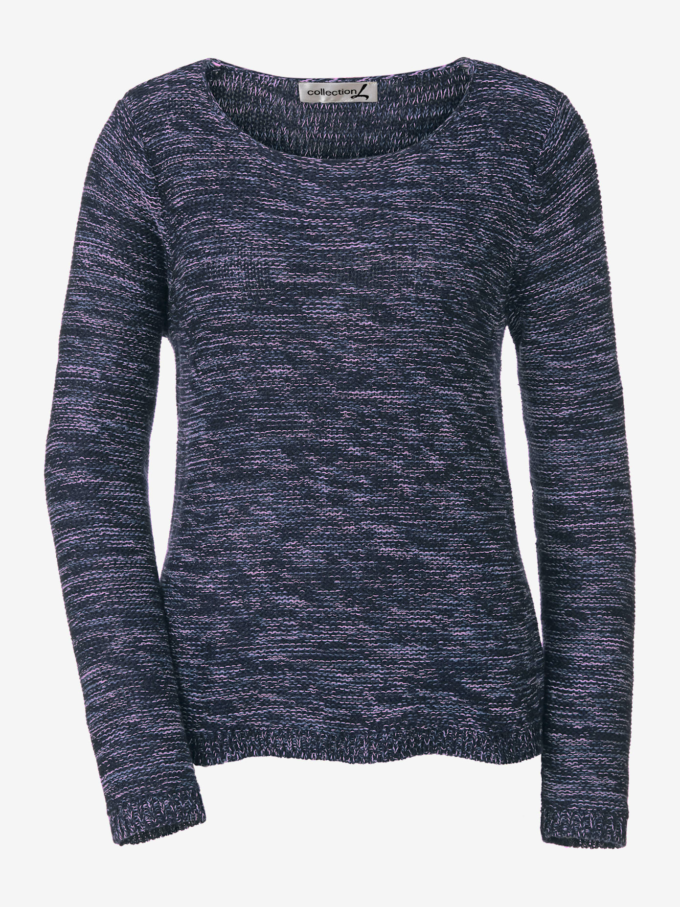 Pull chiné encolure ronde finitions côtelées avec le dos plus long